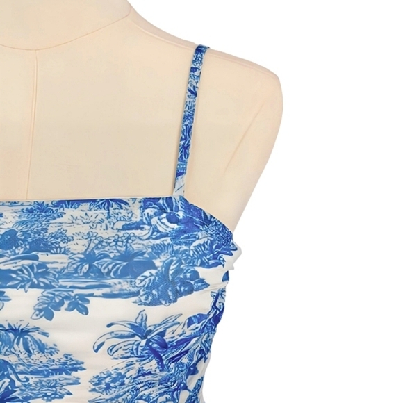 SHEIN Blue and White Toile Ruched Bodycon Mini Dress XS - Picture 4 of 6